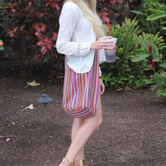 Hippie Hobo Sling Crossbody Woven Aztec Boho Bag Rainbow 🌈 - Picture 2 of 6